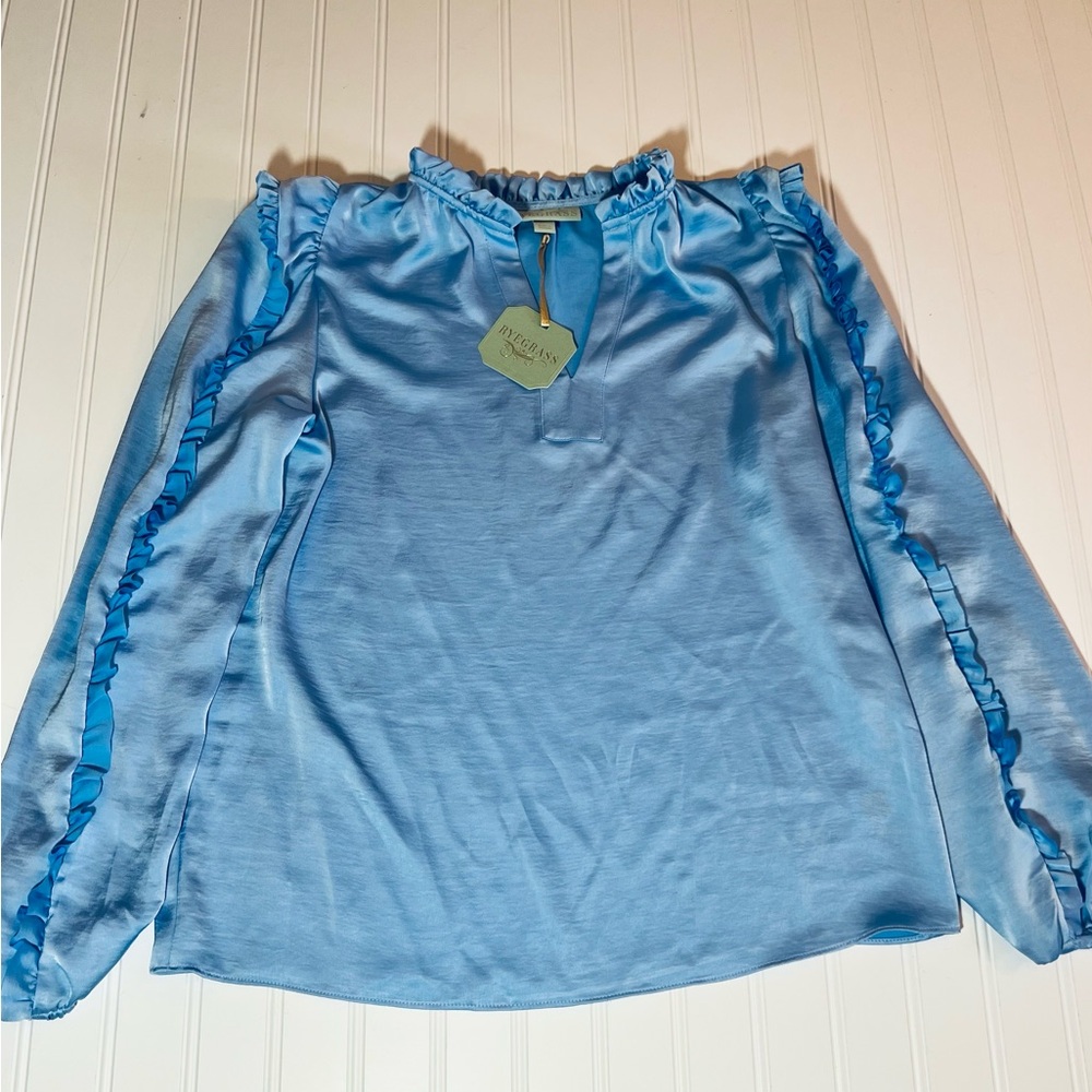 Blue Ruffled Women's Blouse Size XS